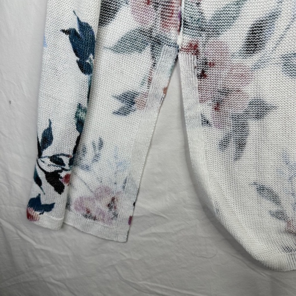 J. Jill Linen Blend White Floral Print Open Front Duster Cardigan‎ Size Small - Picture 7 of 10